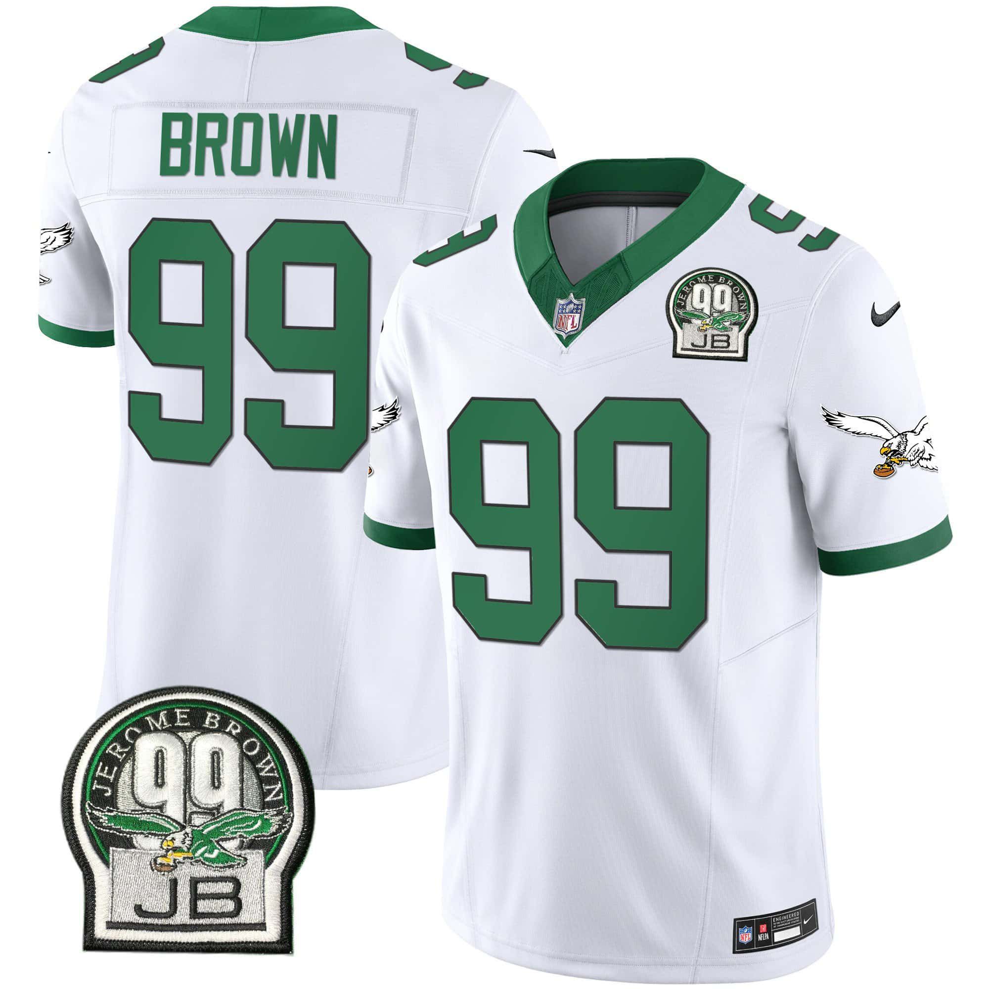 Men Philadelphia Eagles 99 Brown White 2024 Nike Jerome Brown Patch Alternate Limited NFL Jersey